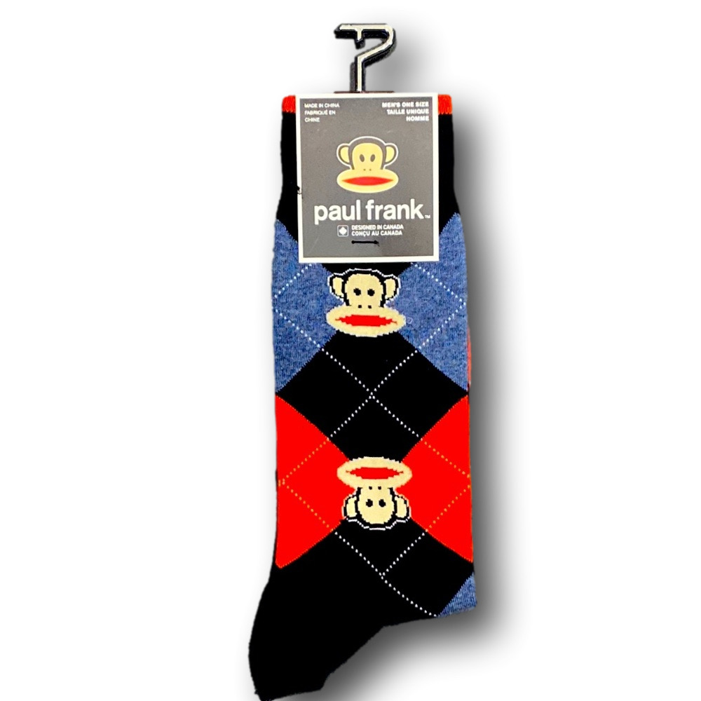 3/$20 Argyle Sock Monkey Paul Frank Funny Novelty Crew Socks - NWT